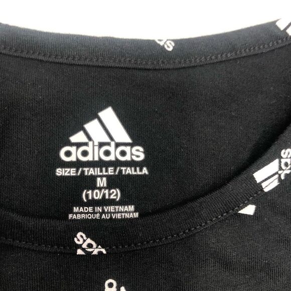 Brand New Adidas Black & White Logo Tulip-Hem Tshirt For Girls Size Medium 10/12 - Picture 8 of 8